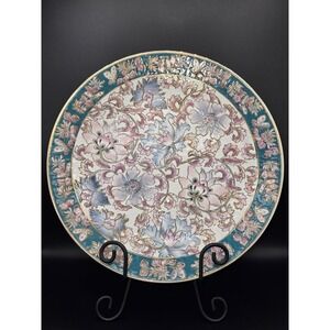 Chinese Cloisonné Large Floral Blue & Gold Enamelware Plate